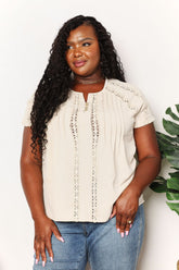 Double Take Crochet Buttoned Short Sleeves Top Light Yellow OutfitFlow